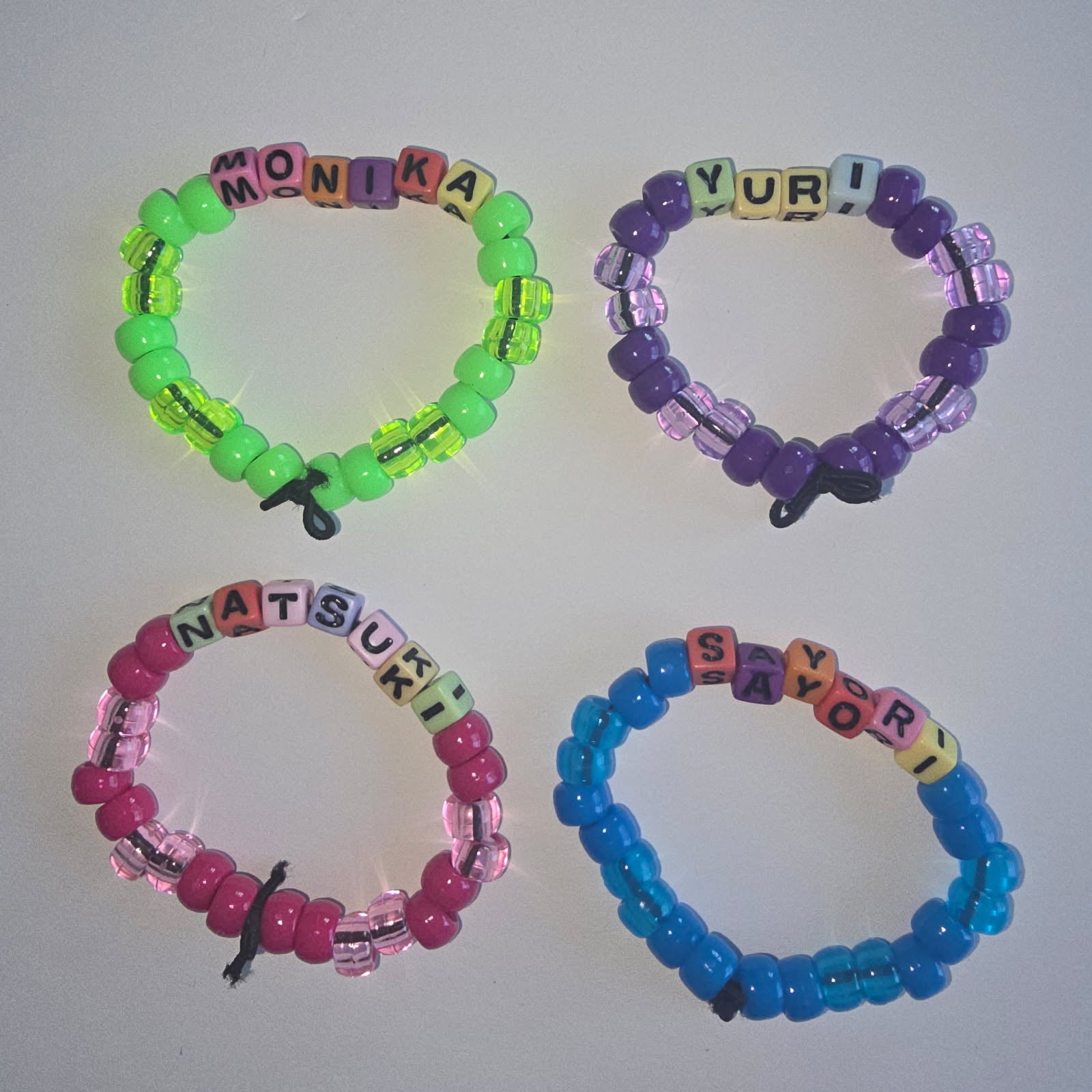 DDLC Bracelets (Sayori, Yuri, Natsuki, and Monika)